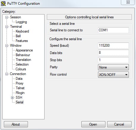 Prepairing PuTTy to connect to Dreambox DM900 in a Telnet session